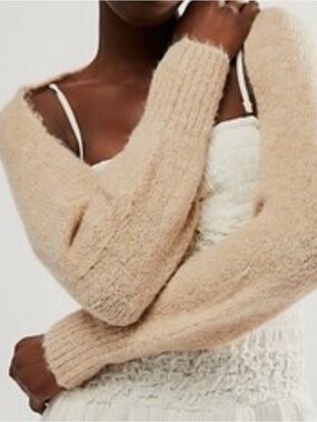 Free People Off-the-Shoulder Knit Sweater in Light Beige